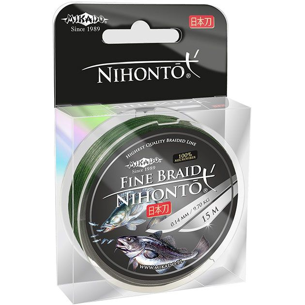 Плетеный шнур Mikado NIHONTO FINE BRAID диаметр 0.10 зеленый длина 15 м. разрывная нагрузка 7.70 кг. #1