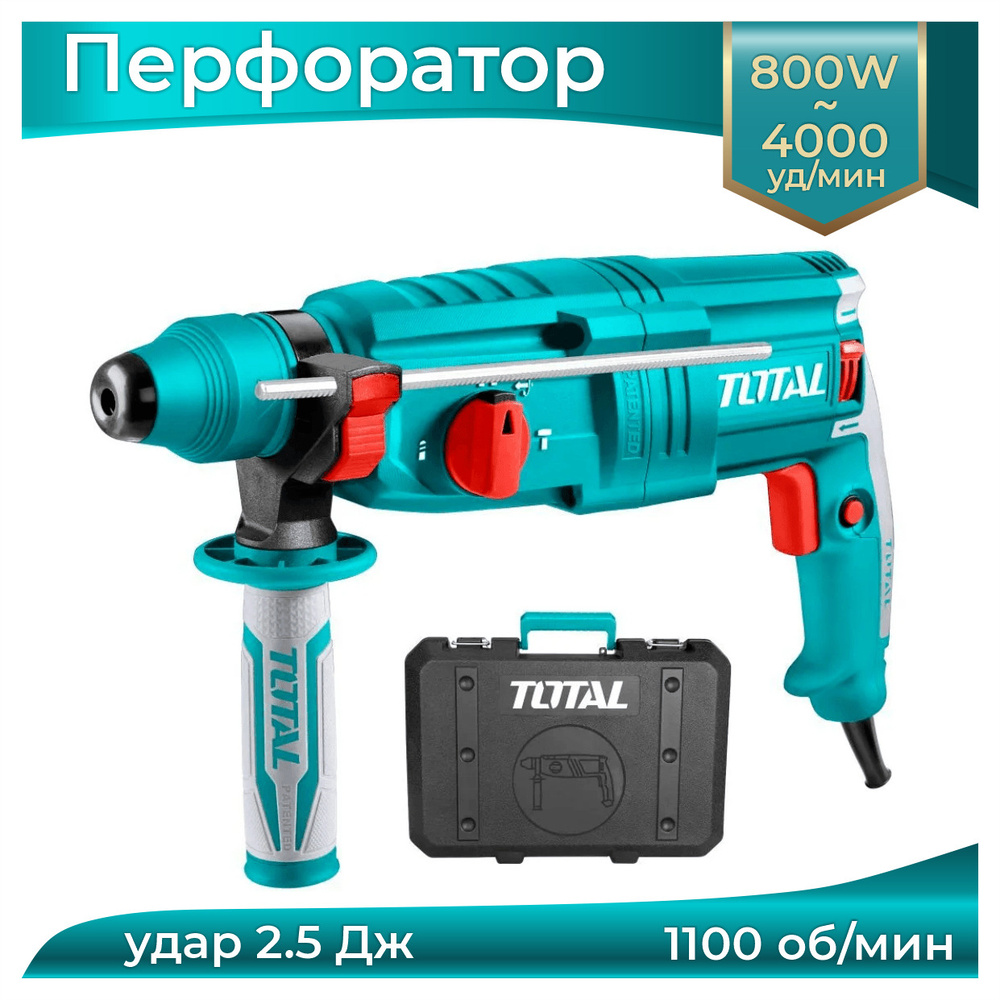 Перфоратор электрический 800 Вт, 4000 ударов/мин, энергия удара 2.5 Дж ...