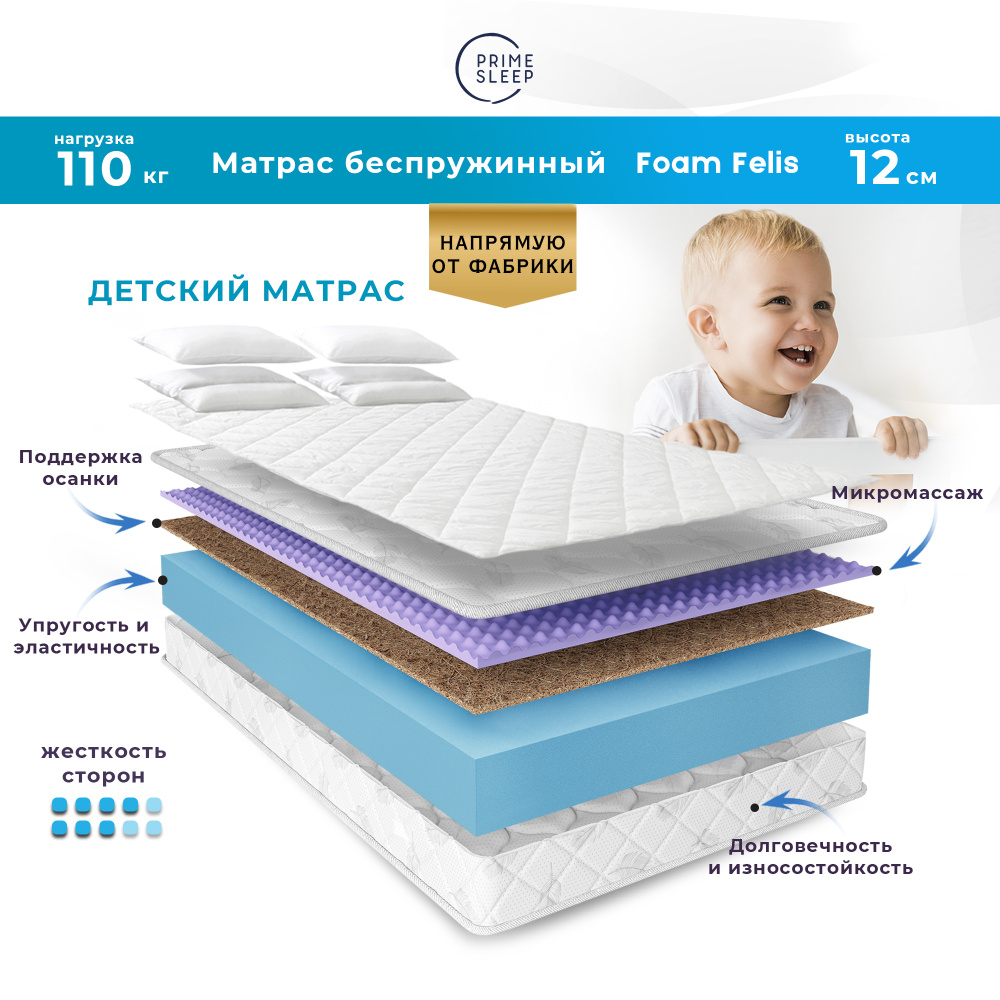 PRIME SLEEP Матрас Foam Felis, Беспружинный, 70х140 см #1