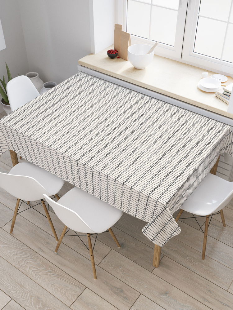 Прямоугольная тканевая скатерть на стол с рисунком "Горошек в полоску" 120 на 145 см, JoyArty #1