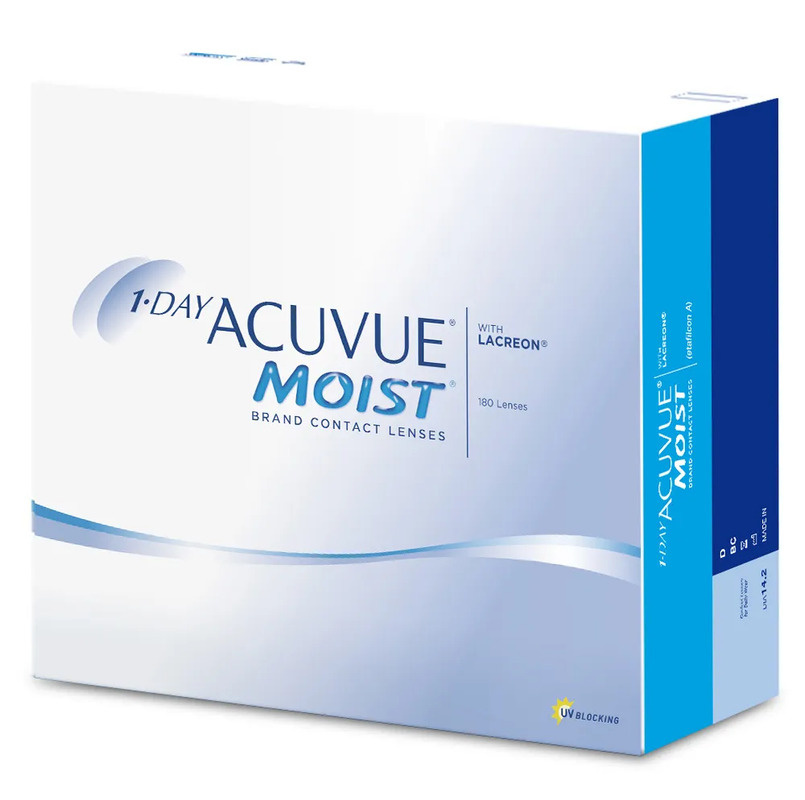 ACUVUE Moist -9.00 / 14.2 / 9.0, 180 штук (линз) контактные однодневые гидрогелевые (материал повышенной #1