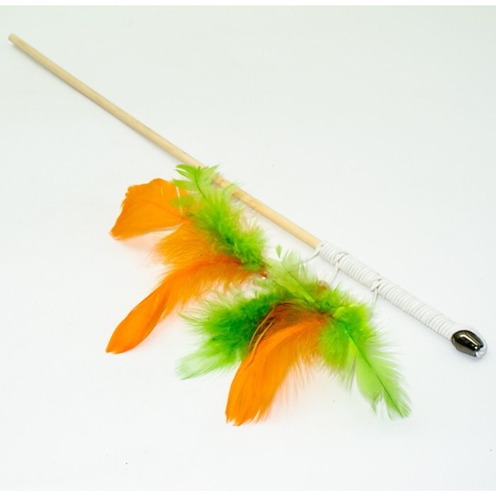 Игрушка для кошек, Дразнилка-удочка Салют из перьев, 50 см деревянная ...