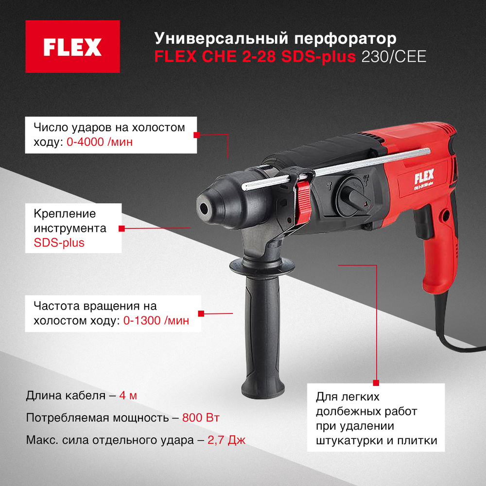 Универсальный перфоратор FLEX CHE 2-28 SDS-plus 230/CEE - купить в ...