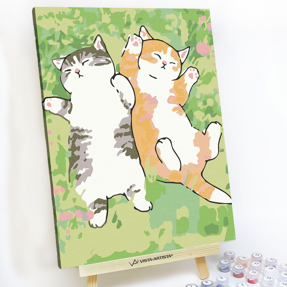 Картина по номерам, холст на подрамнике - довольные Котики на траве -  Животные 30x40 см. - купить с доставкой по выгодным ценам в  интернет-магазине OZON (1187543422)