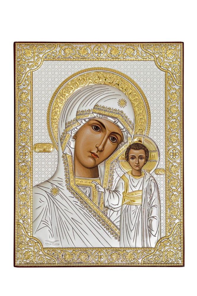 Икона серебряная, греческая Silver Canvas Казанская Божья Мать ...