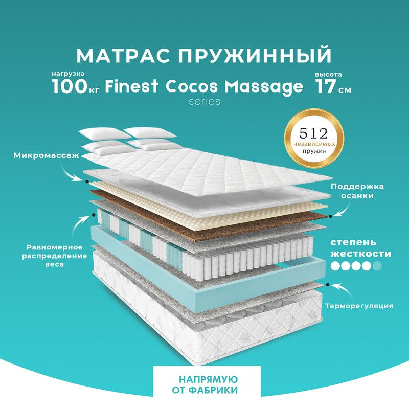 PRIME SLEEP Матрас Finest Cocos Massage, Независимые пружины, 145х195 см #1