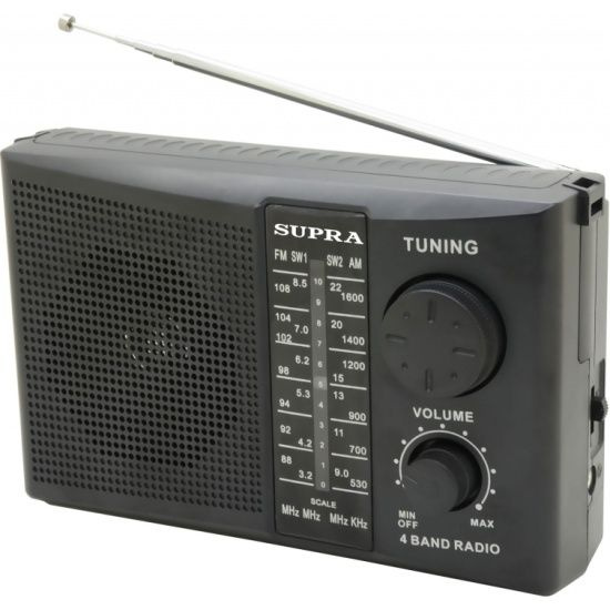 Радиоприемник РЕТРО переносной громкий SUPRA ST-10 черный, 3 Вт, расширенный FM 64-108 МГц/АМ/SW1-2, #1