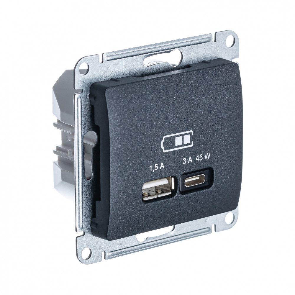 Розетка 1 СП USB A+С, 45W, механизм SE GLOSSA антрацит #1