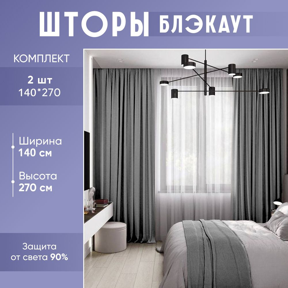 Комплект штор Sloth House gladkiy_blackout_2 шторы , 270х280см,  Темно-серый, серый , графитный, блэкаут, Блэкаут, Полиэстер купить по  низкой цене с доставкой в интернет-магазине OZON (888376605)