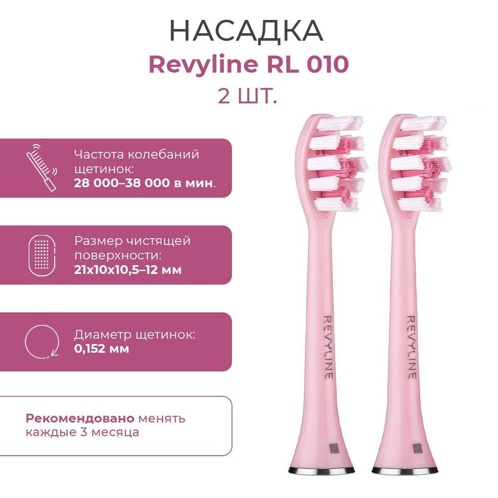 Сменные насадки для электрической зубной щетки Revyline RL 010, розовые ...