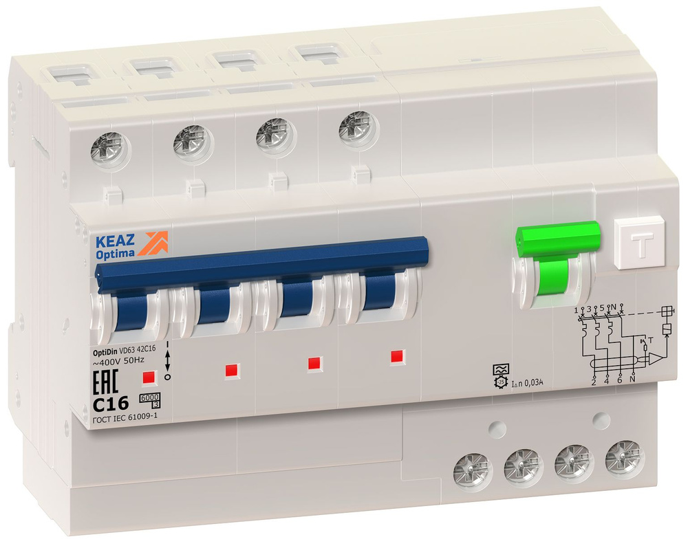 Дифференциальный автомат АВДТ с защитой от сверхтоков OptiDin VD63-42C20-A-УХЛ4 (4P, C20, ток утечки #1