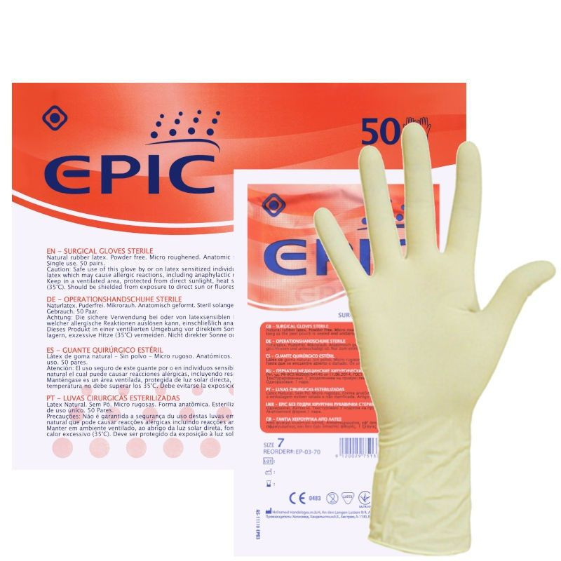 Перчатки хирургические латексные неопудренные стерильные EPIC SG PF (50 ...