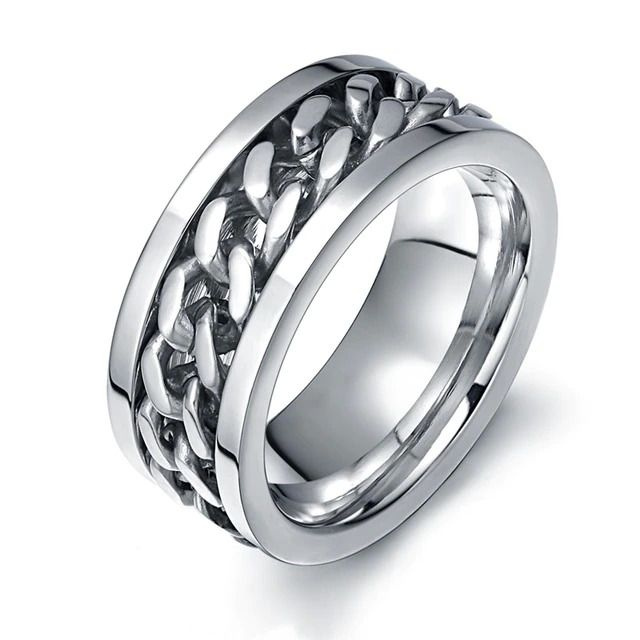 Кольцо из нержавеющей стали с серебряной вращающейся цепью  #1
