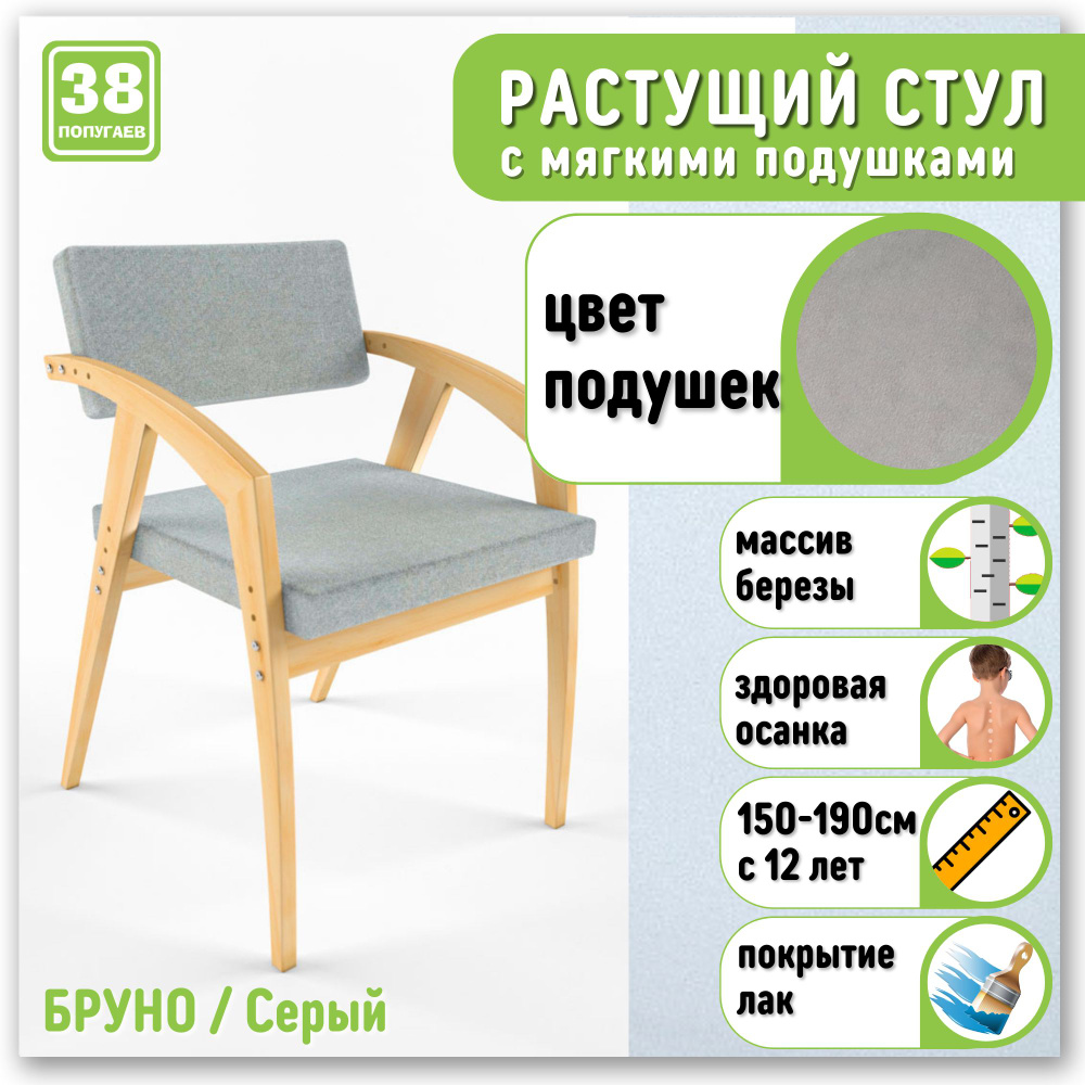 Растущий стул - кресло 38 Попугаев Бруно с мягким сиденьем и спинкой, для детей и подростков от 150 см #1