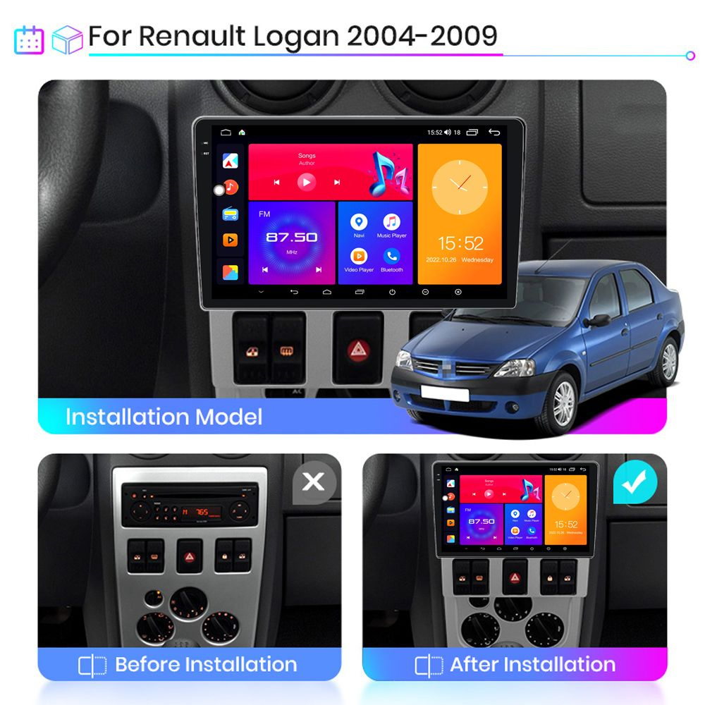 Штатная магнитола 4+64Гб для Рено логан /Renault Logan I 2004-2009,  Магнитола 8-ми ядер процессор,2K QLED экран, DSP, 4G, Wi-Fi,2 DIN2 DIN -  купить в интернет-магазине OZON с доставкой по России (881477169)