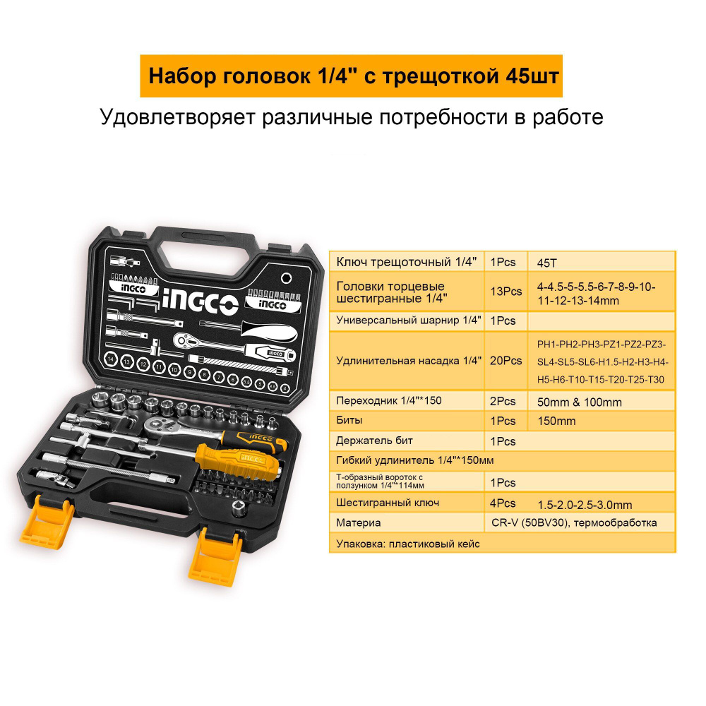Набор ручного инструмента 45 предметов INGCO INDUSTRIAL - купить по ...
