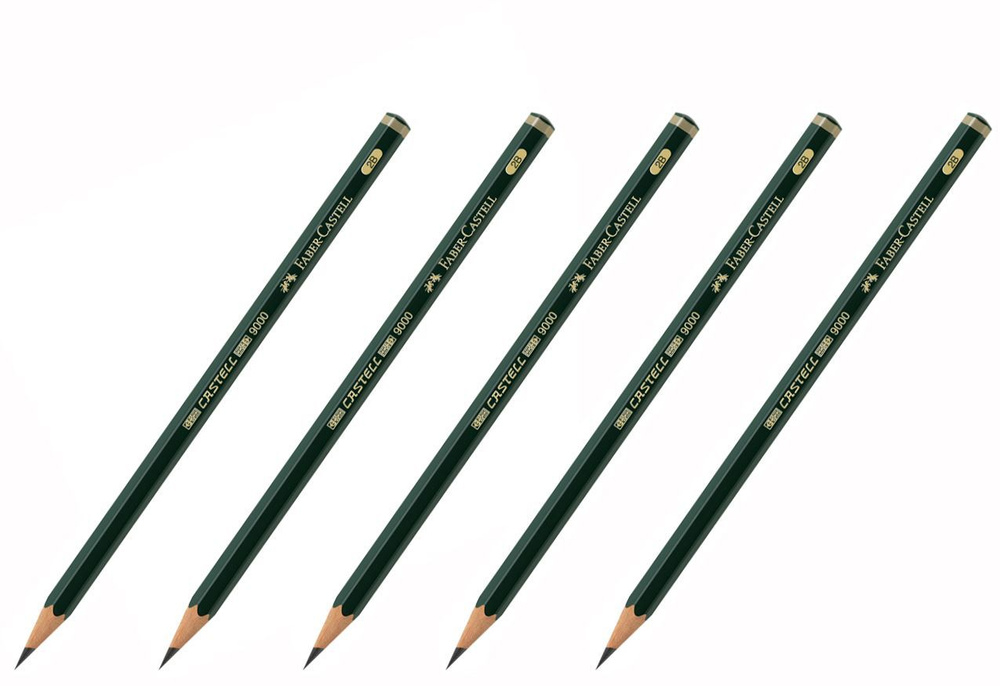 Карандаш Faber-Castell "Castell 9000" чернографитный, твердость 2B, заточенный, 5 шт.  #1