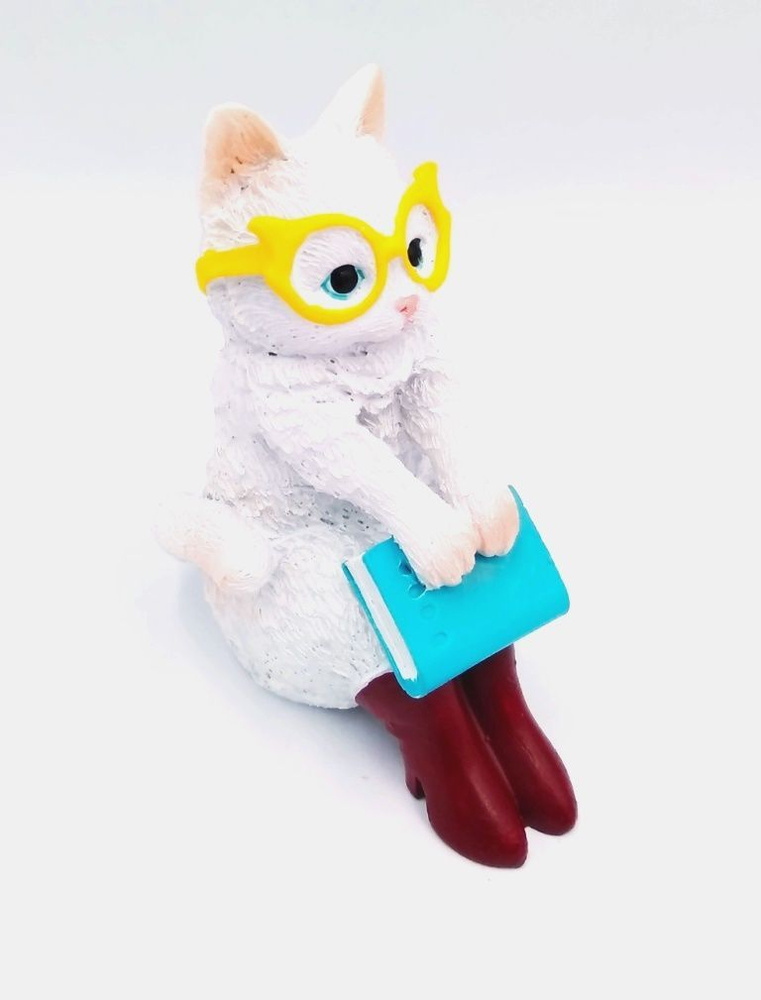 Статуэтка фигурка Кот в очках 7 см полимерная. Сувенир для интерьера, декора дома. Подарок на день рождения, #1