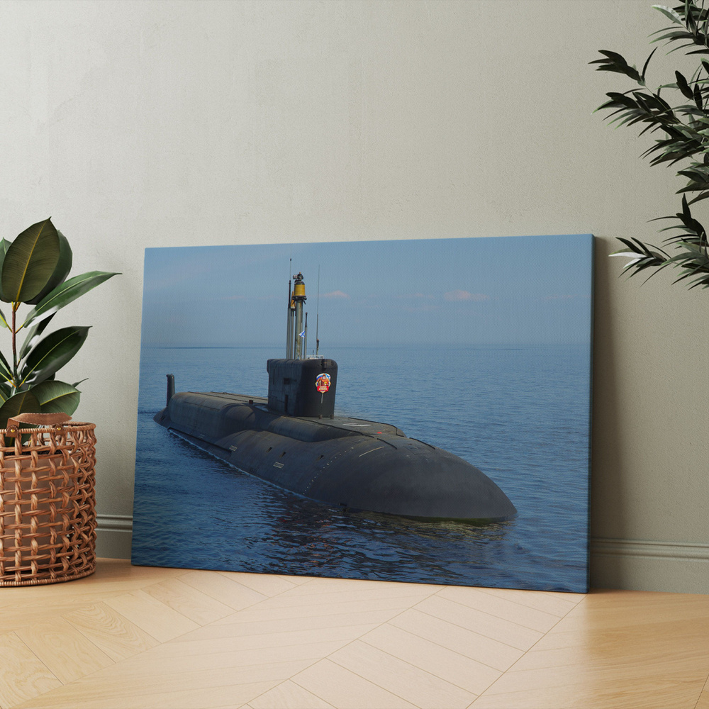 Картина на холсте "Подводная лодка посреди океана" 80x100 см. Интерьерная, на стену. #1