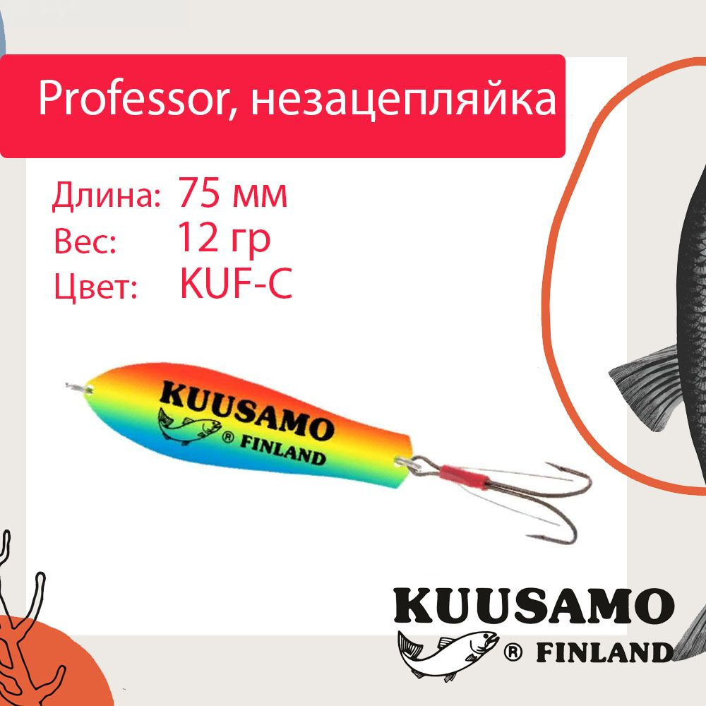 Блесна для рыбалки Kuusamo Professor 3, 75/12 незацепляйка, KUF-C (колебалка)  #1