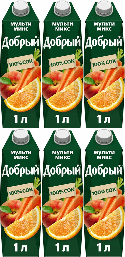 Сок Добрый мультифрукт восстановленный, комплект: 6 упаковок по 1 л ...