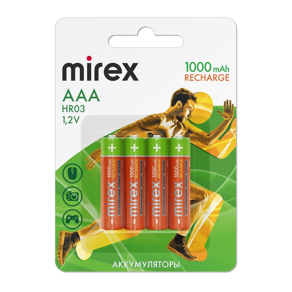 Аккумуляторы Mirex HR03 / AAА 1000 mAh / аккумуляторные батарейки мизинчиковые, Ni-Mh, 4 шт. в упаковке #1