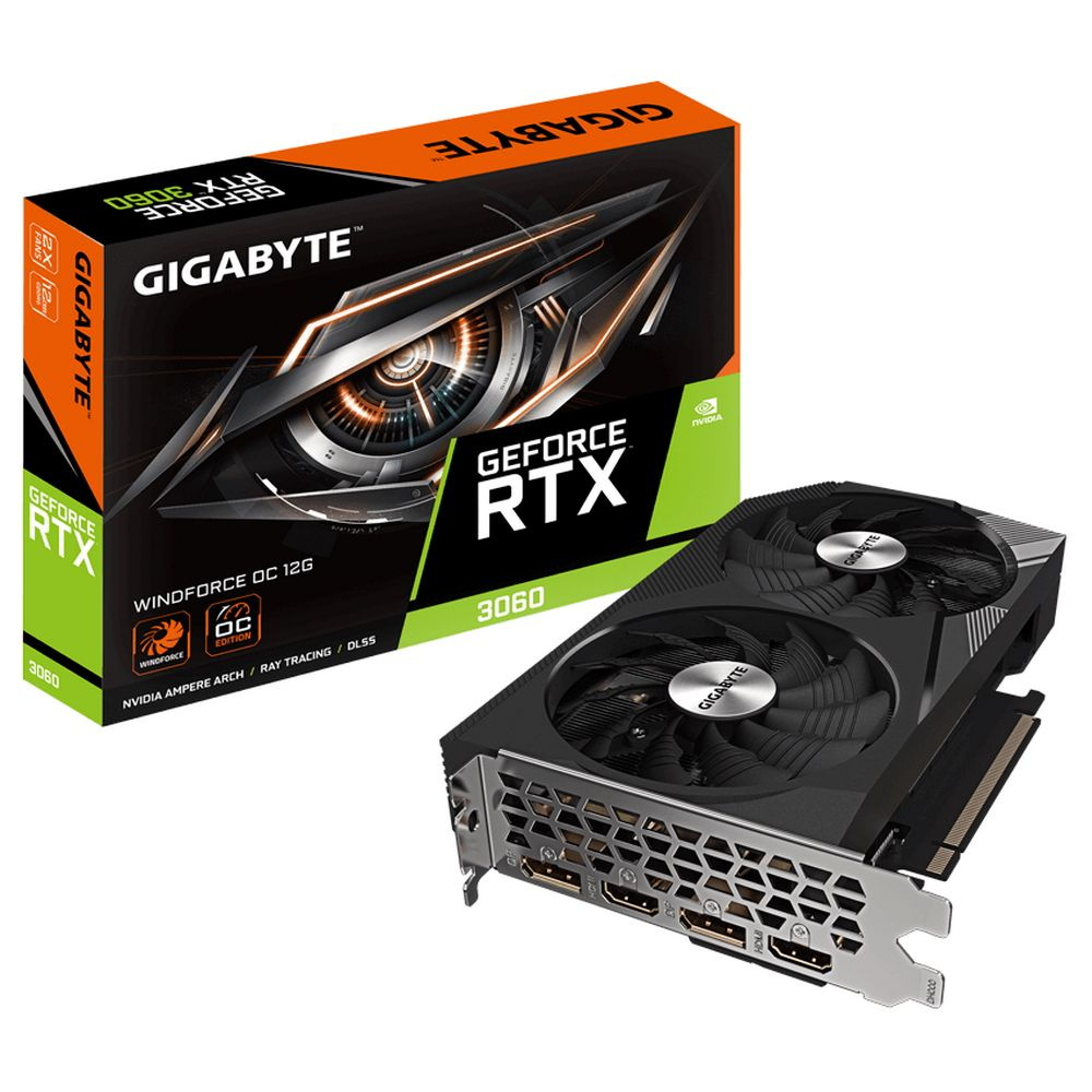 Gigabyte Видеокарта GeForce RTX 3060 12 ГБ (WINDFORCE GV-N3060WF2OC-12GD  2.0)