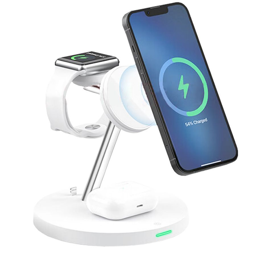 Беспроводное зарядное устройство Recci RCW-26 5 в 1 для iPhone / iWatch /  AirPods 15 Вт - Белое