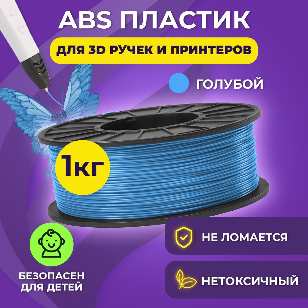 Пластик для 3D печати в катушке Funtasy (ABS,1.75 мм,1 кг) (голубой ...
