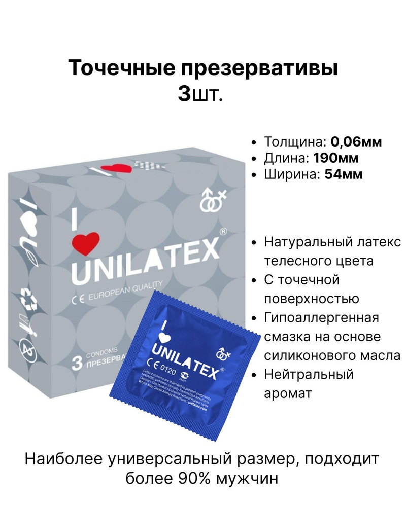 Точечные презервативы с пупырышками Unilatex Dotted - 3 шт, с точками 19  см, 0,06 мм - купить с доставкой по выгодным ценам в интернет-магазине OZON  (885814485)