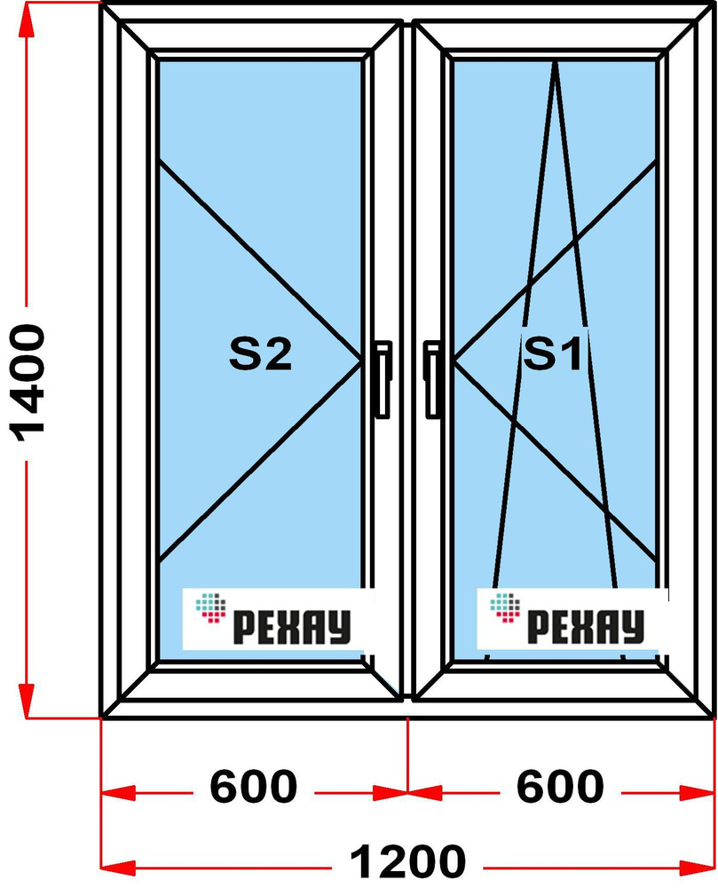 Окно пластиковое, профиль РЕХАУ BLITZ (1400 x 1200), с поворотно-откидной створкой, стеклопакет из 2х #1