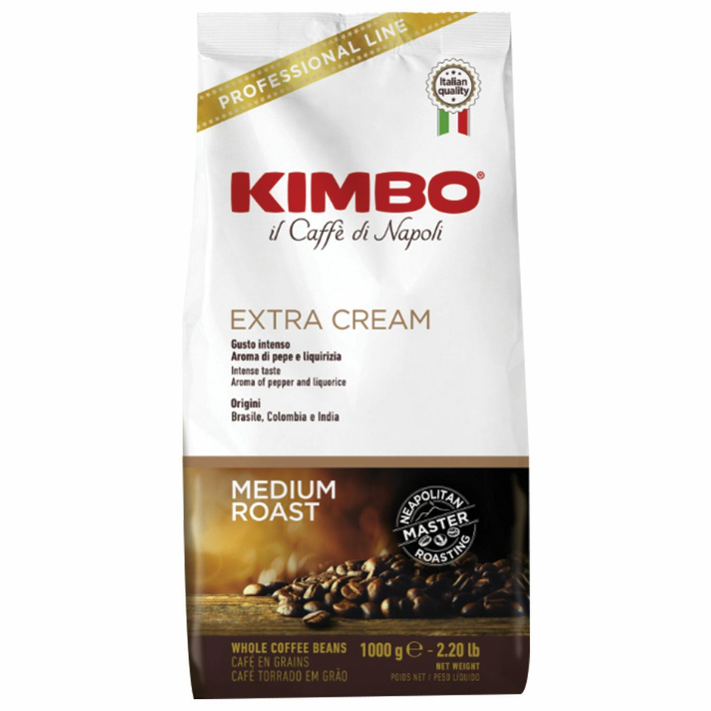 Кофе в зернах KIMBO "Extra Cream" (Кимбо "Экстра Крим"), натуральный, 1000 г, вакуумная упаковка #1
