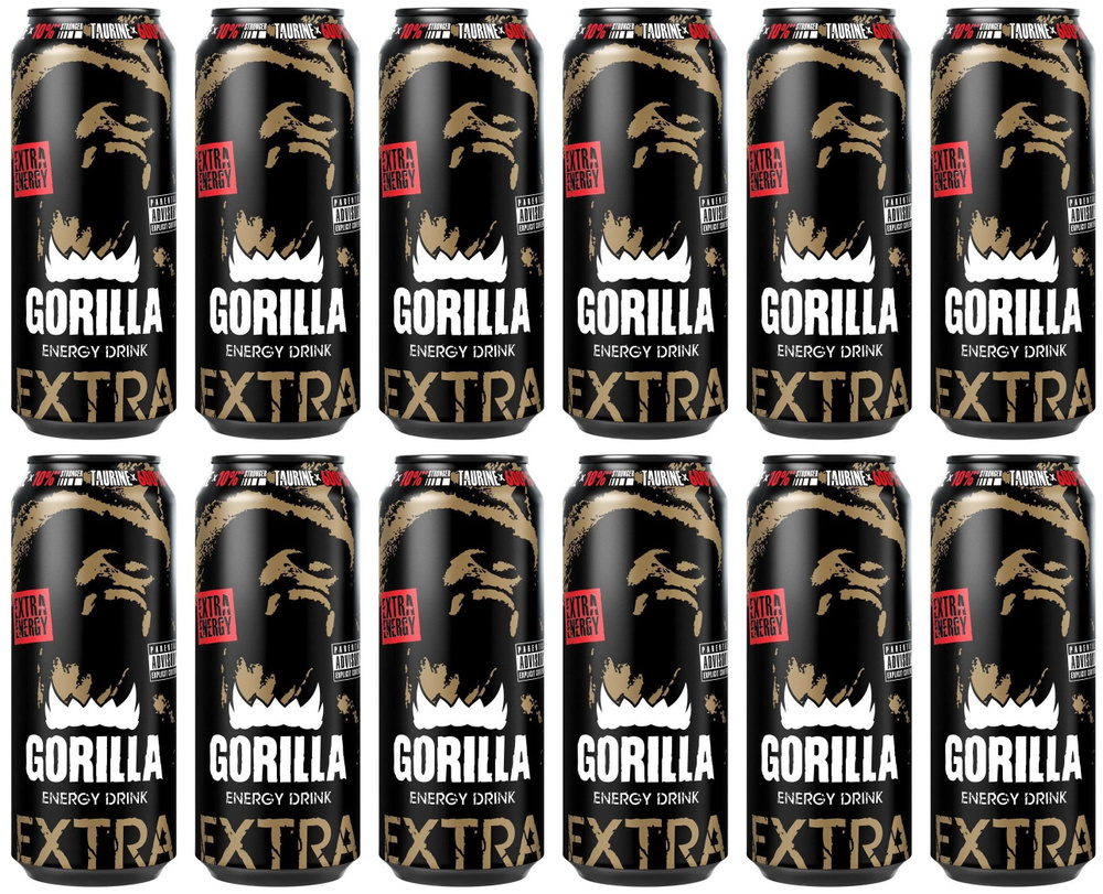 Энергетический напиток Горилла Экстра Энерджи (Gorilla Xtra Energy) 0.5 л  ж/б упаковка 12 штук - купить с доставкой по выгодным ценам в  интернет-магазине OZON (1000926406)