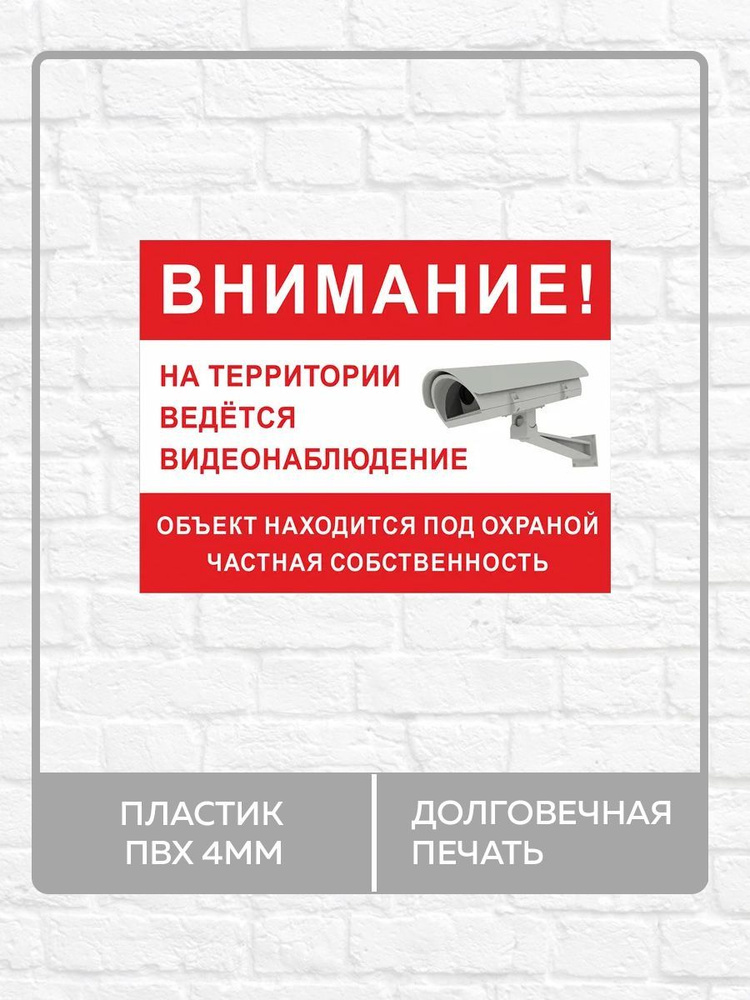 Табличка "Внимание, на территории ведется видеонаблюдение, частная собственность" А3 (40х30см)  #1