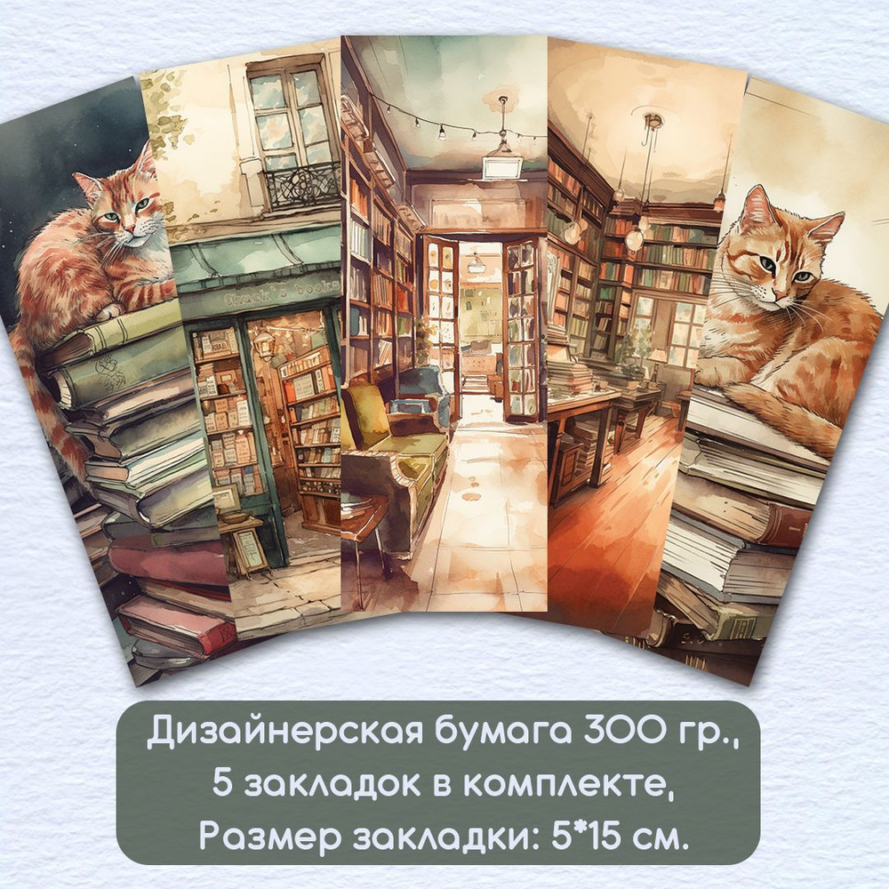 Набор закладок: "Книжные магазины". 5х15 см, 5 шт. #1