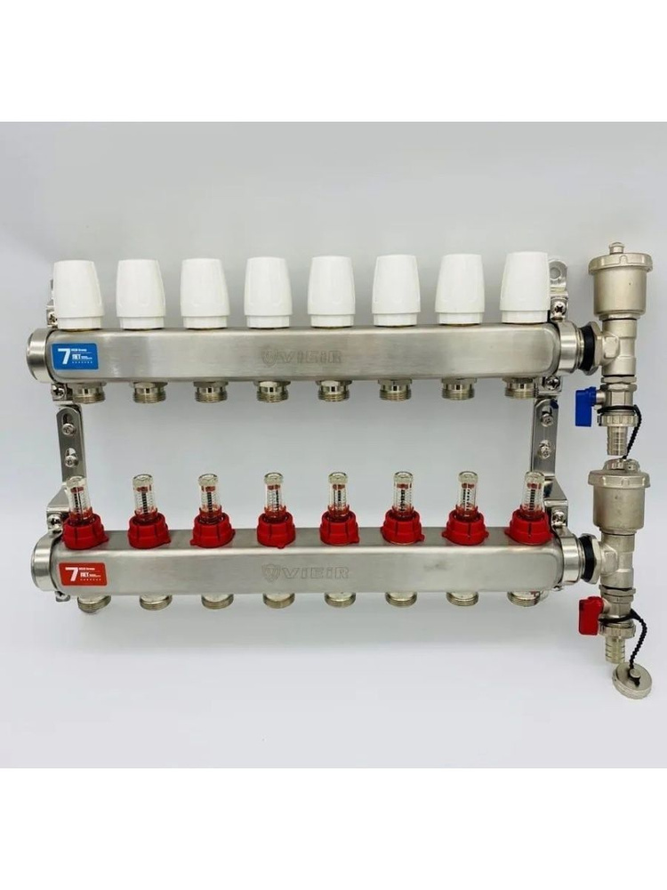 Коллектор для теплого пола 8-вых. с расходомерами, БЕЗ КРАНОВ 1"x3/4", VR113A  #1
