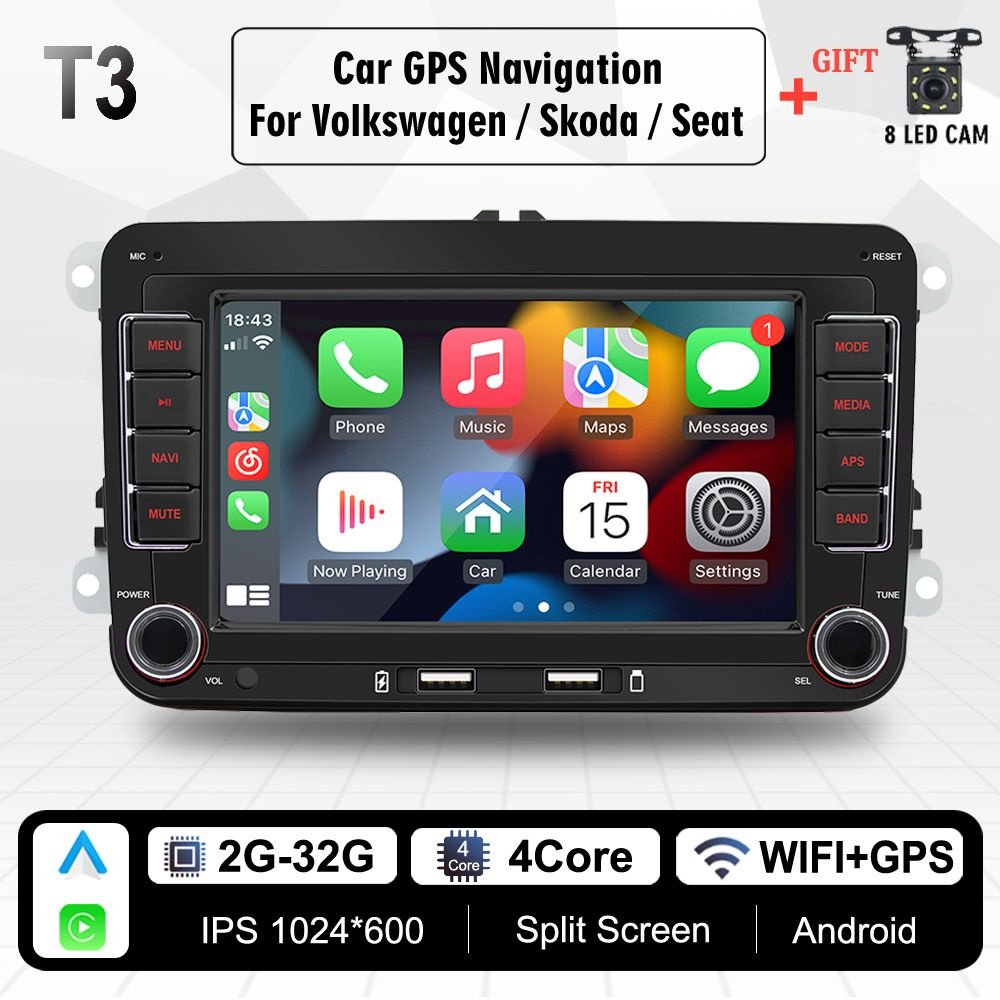 2 Din Android автомобильный радиоприемник для Volkswagen Golf 5 6 Passat B6  B7 Skoda Polo Jetta Seat GPS навигация Carplay Мультимедийный плеер 7  дюймов /2+32 ГБ2 DIN - купить в интернет-магазине OZON с доставкой по  России (1139876779)