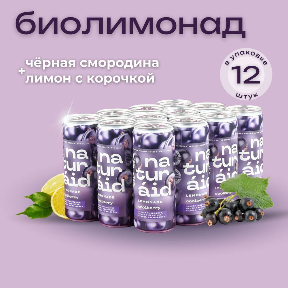 NATURAID Coolberry / Лимонад без сахара, Газировка на соках и специях,  витамины ягод черной смородины и лимона, бодрость чая Саган Дайля и корицы,  для ...