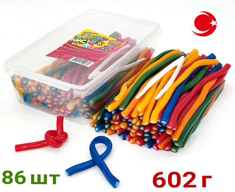 Жевательный мармелад CRAZY GUMMY STICK трубочки ассорти без посыпки, 602 гр, Канди Клаб Yummy gummy набор #1