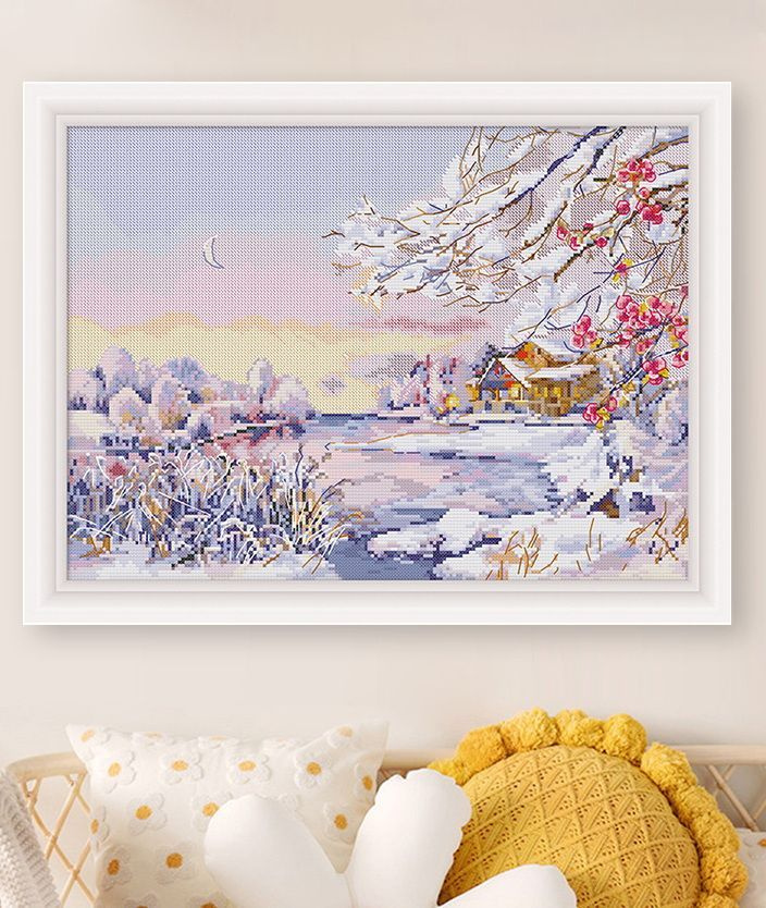 Вышивка крестом Зимний пейзаж №3 11 ст размер канвы 55*42 см, размер ...