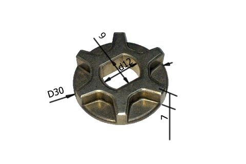 Звездочка для цепной пилы UC3010, UC3510, UC4010 6 зубов (Dвн. 12x9мм, Dнар. 30мм, H 6,5мм)  #1