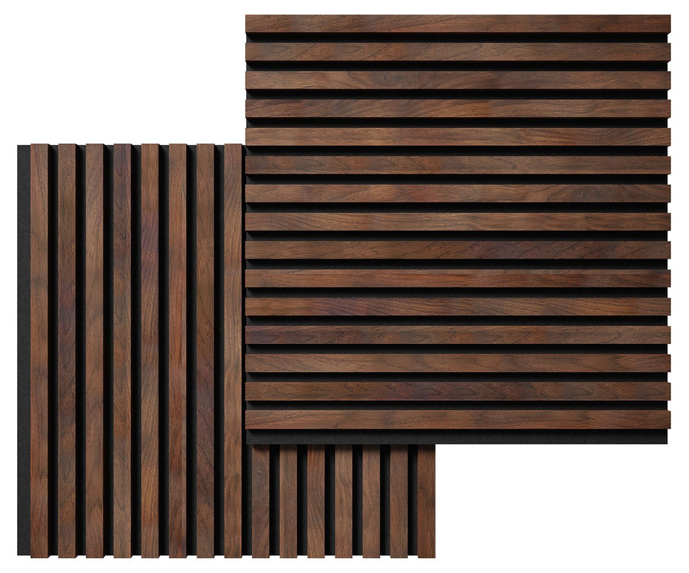 Акустическая стеновая панель 600х600х19мм, рейки МДФ цвет - барон дуб темный, черный войлок. Cosca Decor #1