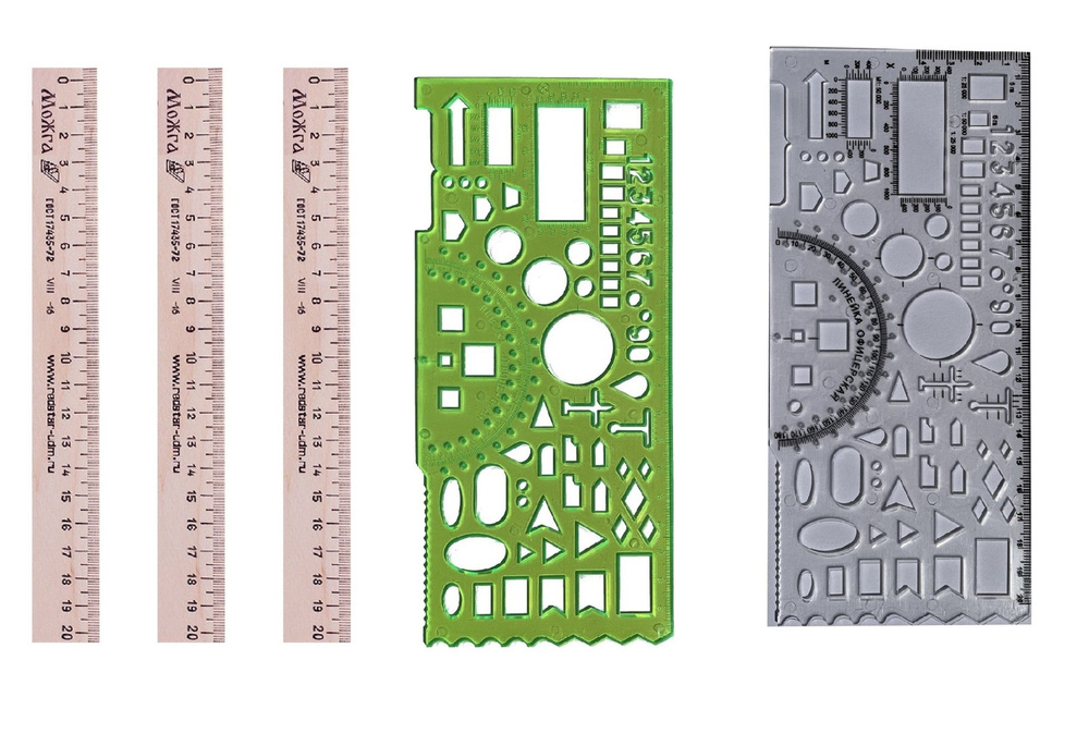 Набор линеек офицерских, 5 шт, зеленая + гибкая, бесцветная + 3 деревянные  #1