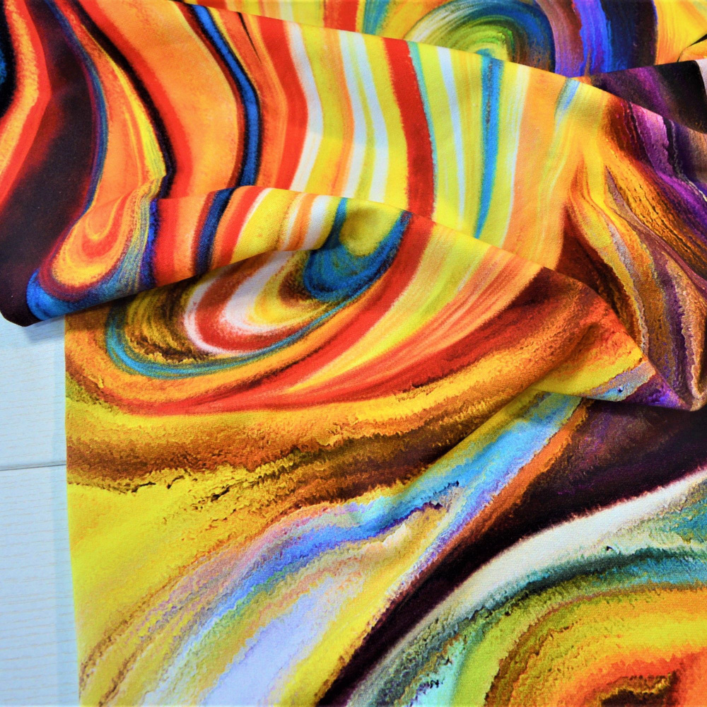 Ткань Футер 2-нитка с лайкрой "Извержение везувия", отрез 1,0 м х 1,8 м ...