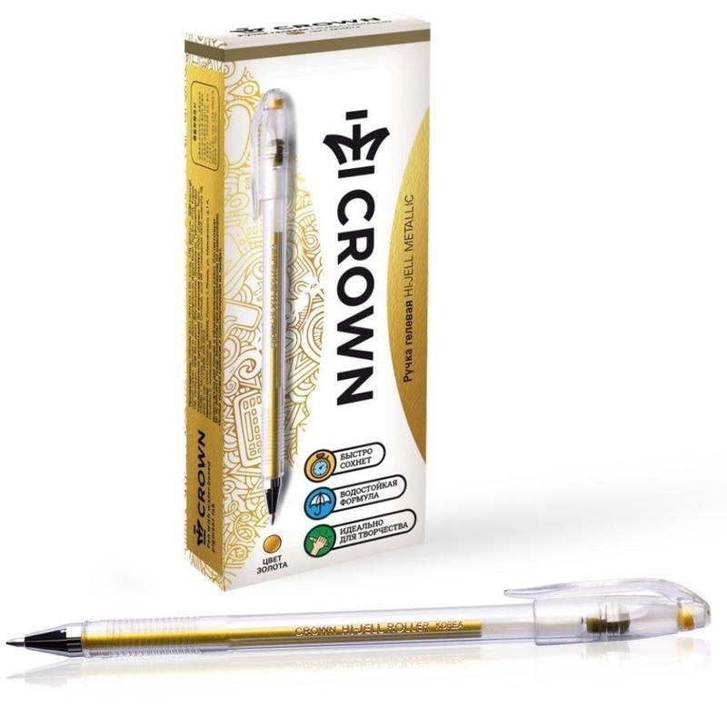 Ручка гелевая Crown Hi-Jell Metallic (0.5мм, золотистый металлик) 12шт. (HJR-500GSM)  #1