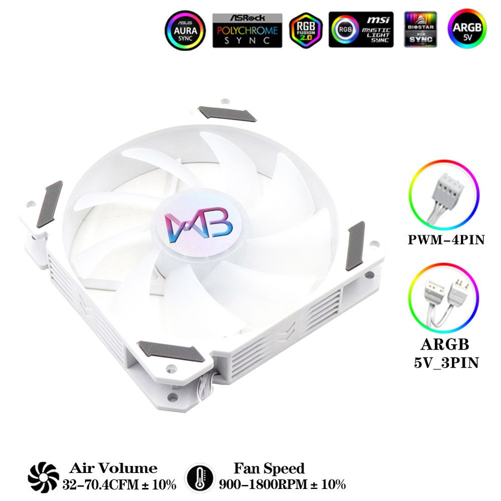 Вентилятор RGB ARGB 120 мм, белый Ventilateur PWM, 4PIN, 5V, 3PIN ...