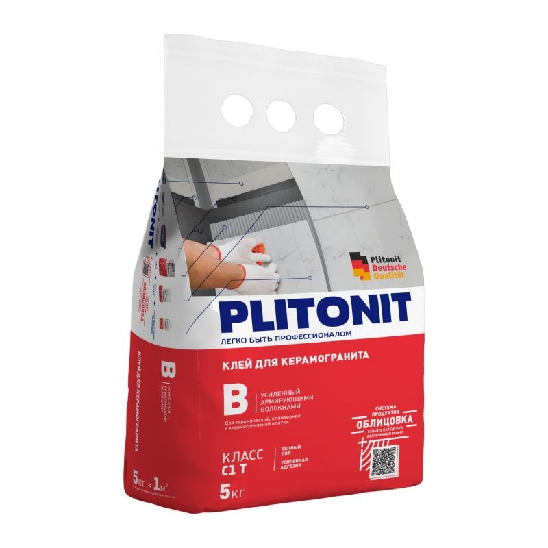Plitonit Клей для плитки ПЛИТОНИТ В клей Усиленный плиточный для наруж/внутр работ (5кг)  #1