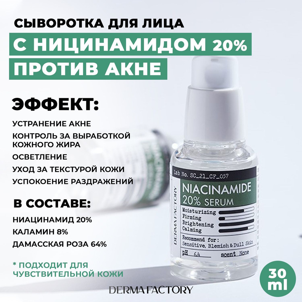 Derma Factory сыворотка против акне для лица с ниацинамидом Niacinamide ...
