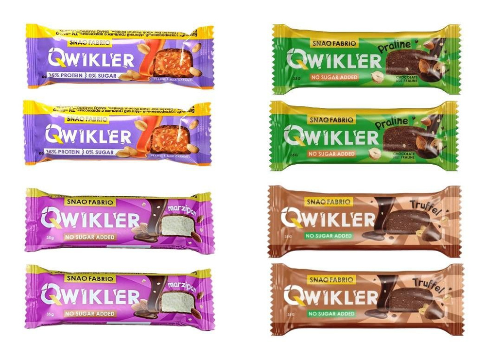 Батончик БЕЗ сахара глазированный в шоколаде QWIKLER (Квиклер) микс: Марципан, Трюфель, Грильяж, Шоколадно-ореховое #1