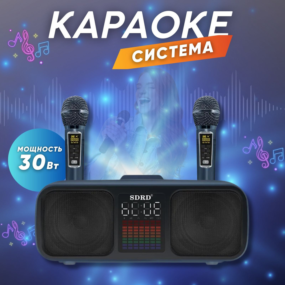 Колонка караоке с двумя микрофонами SD318 синяя - купить с доставкой по ...